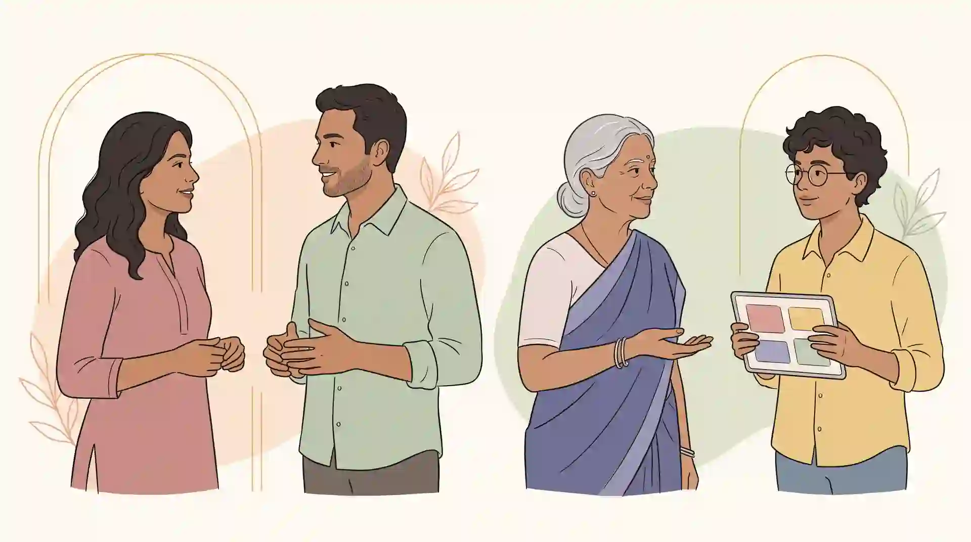 Concept illustration of Indian adults sharing visual communication